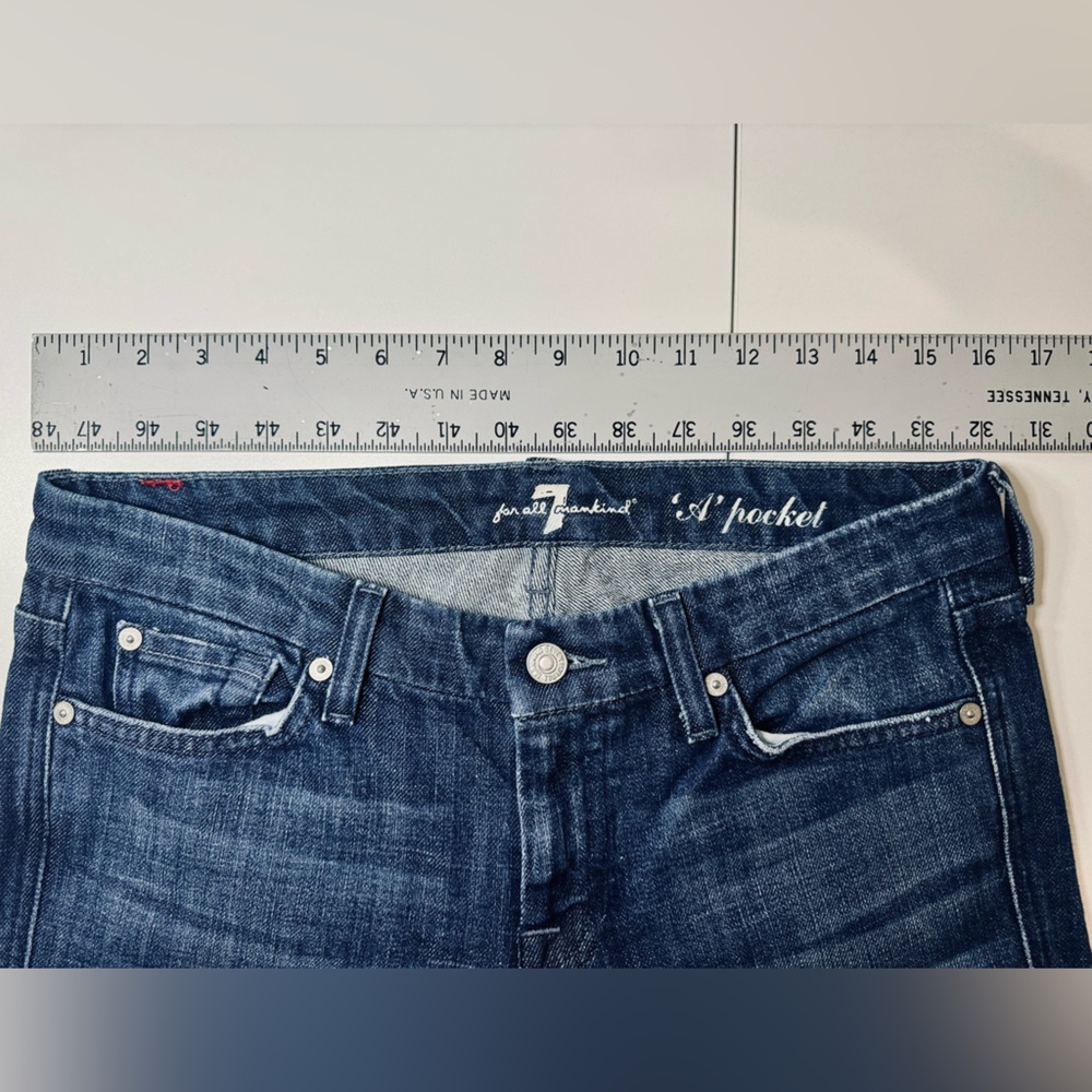 7 For All Mankind Jeans "A" Pocket Bootcut Dark Wash Denim Pink Stitch SZ 28 NEW - Picture 12 of 16